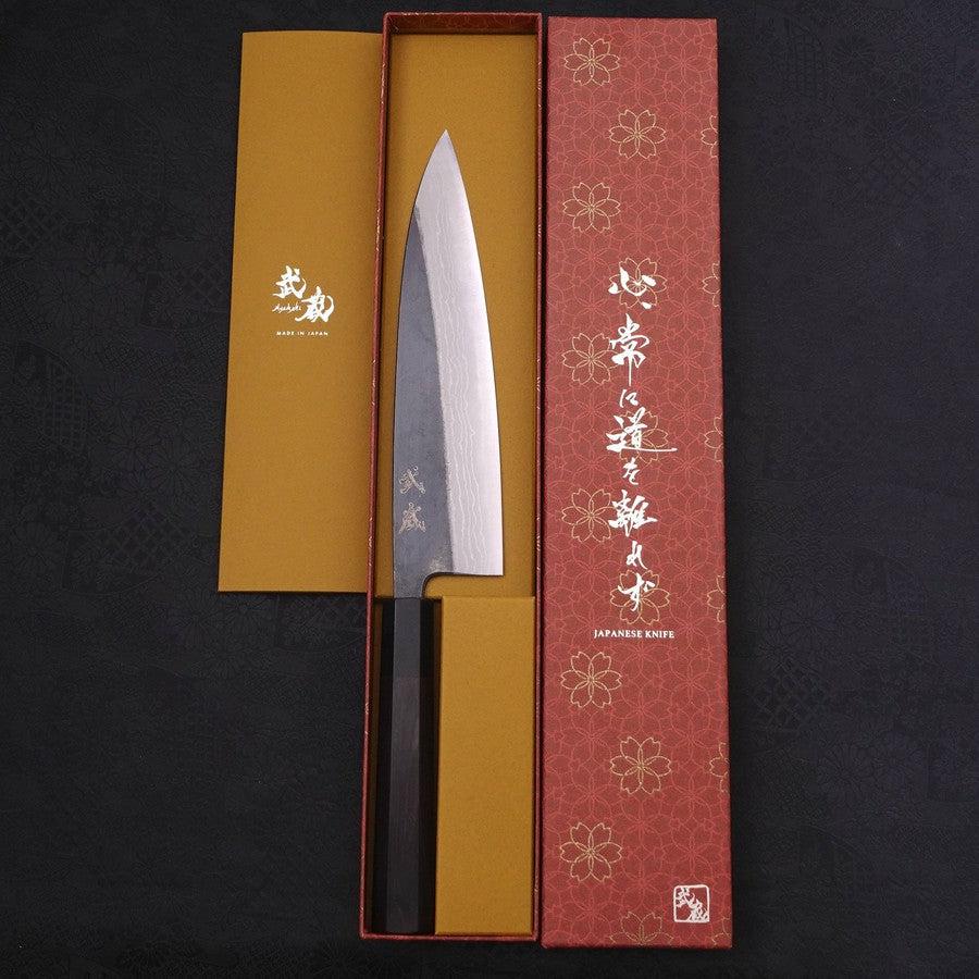 Gyuto Blue Steel #2 Kurouchi Damascus Buffalo Ebony Handle 210mm