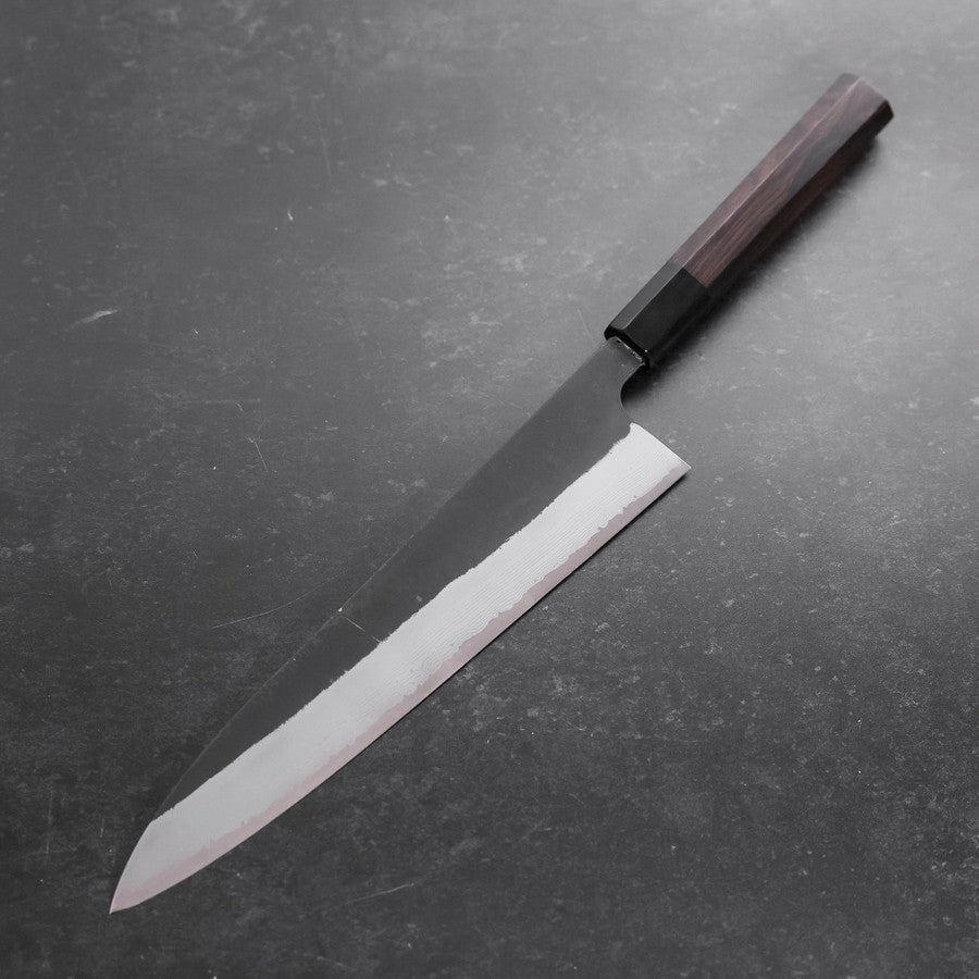 Gyuto Blue Steel #2 Kurouchi Damascus Chokin Dragon Buffalo Ebony Handle 240mm