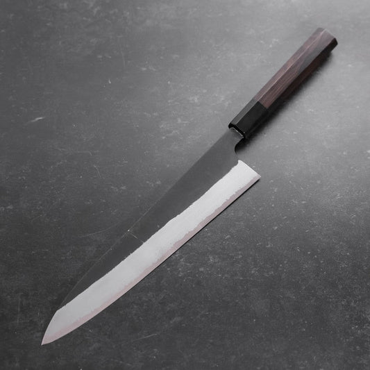 Gyuto Blue Steel #2 Kurouchi Damascus Chokin Dragon Buffalo Ebony Handle 240mm