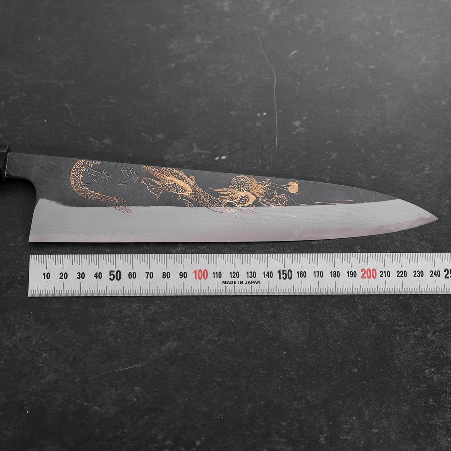 Gyuto Blue Steel #2 Kurouchi Damascus Chokin Dragon Buffalo Ebony Handle 240mm