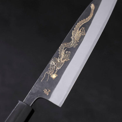 Gyuto Blue Steel #2 Kurouchi Stainless Clad Chokin Dragon Buffalo Ebony Handle 180mm