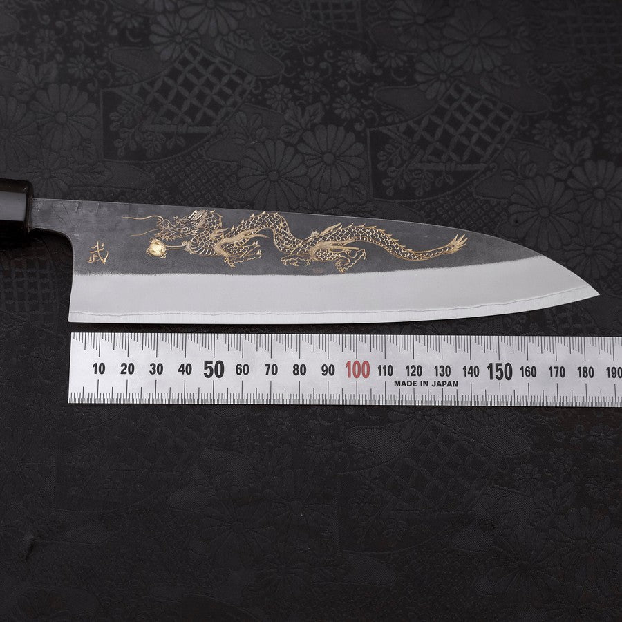 Gyuto Blue Steel #2 Kurouchi Stainless Clad Chokin Dragon Buffalo Ebony Handle 180mm
