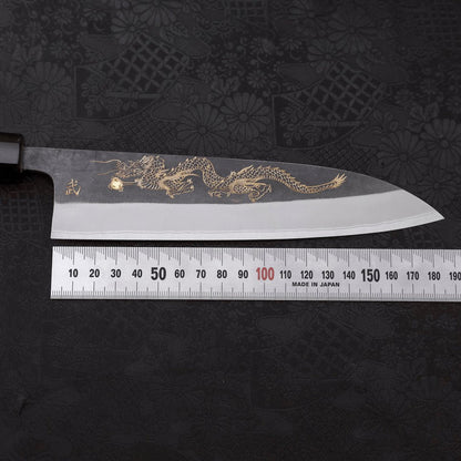 Gyuto Blue Steel #2 Kurouchi Stainless Clad Chokin Dragon Buffalo Ebony Handle 180mm
