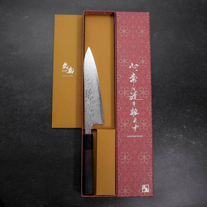 Gyuto SLD Wave Nickel Damascus Buffalo Ebony Handle 180mm