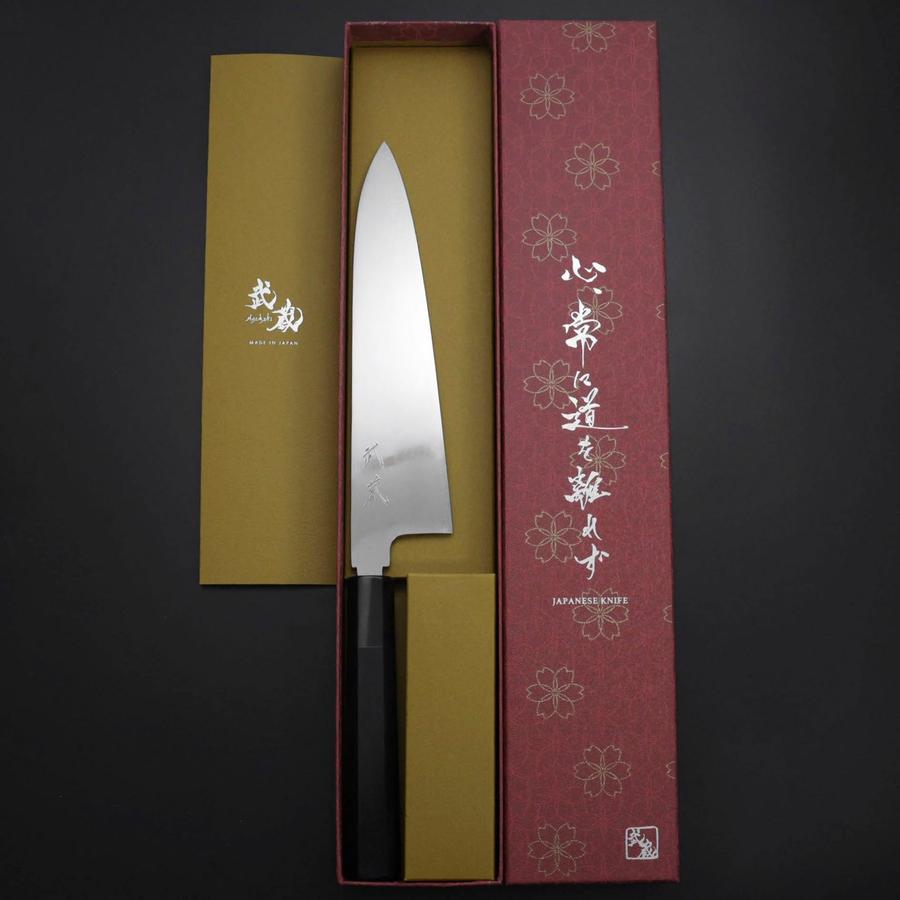 Gyuto Silver Steel #3 Mirror Honyaki Buffalo Ebony Handle 210mm