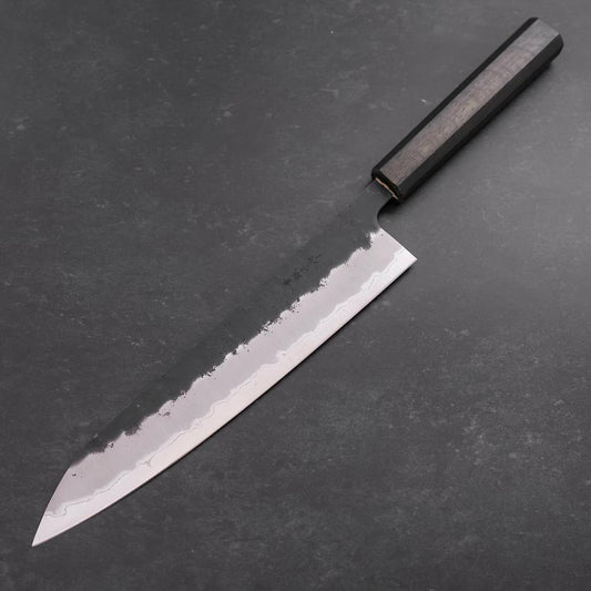 Gyuto Stainless Clad Blue Super Kurouchi Nashiji Green Urushi Handle 240mm