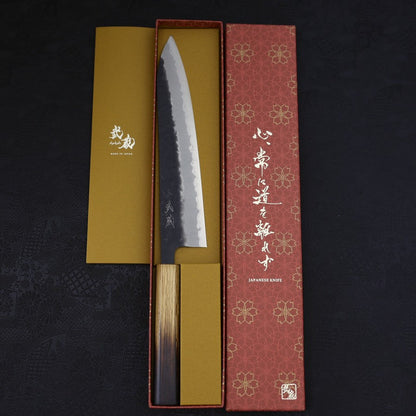 Gyuto Stainless Clad Blue Super Kurouchi Nashiji Yaki Urushi Handle 240mm