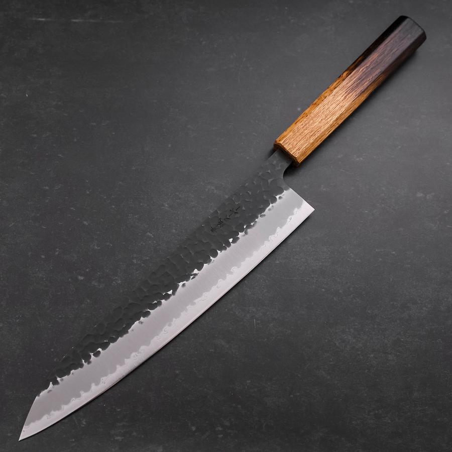 Gyuto Stainless Clad Blue Super Kurouchi Tsuchime Yaki Urushi Handle 240mm