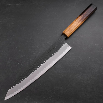 Gyuto Stainless Clad Blue Super Kurouchi Tsuchime Yaki Urushi Handle 240mm