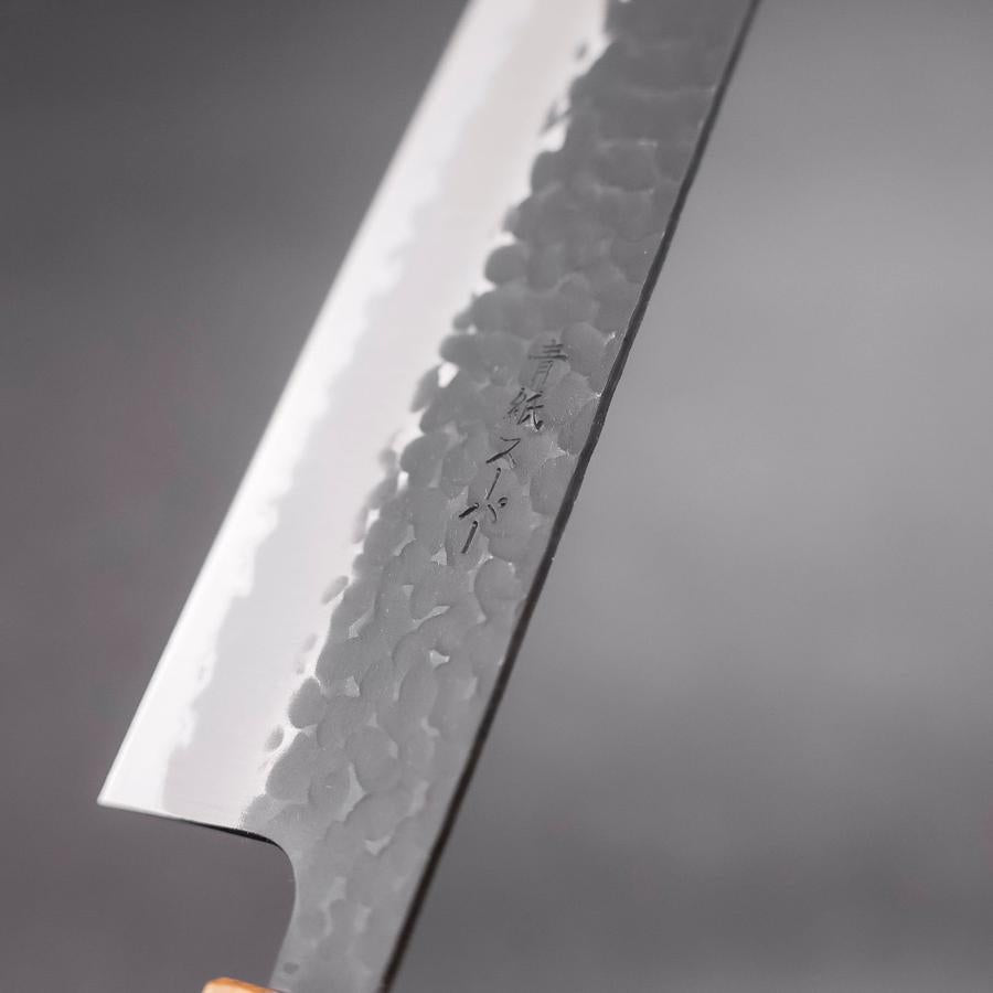 Gyuto Stainless Clad Blue Super Kurouchi Tsuchime Yaki Urushi Handle 240mm