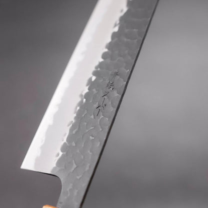 Gyuto Stainless Clad Blue Super Kurouchi Tsuchime Yaki Urushi Handle 240mm