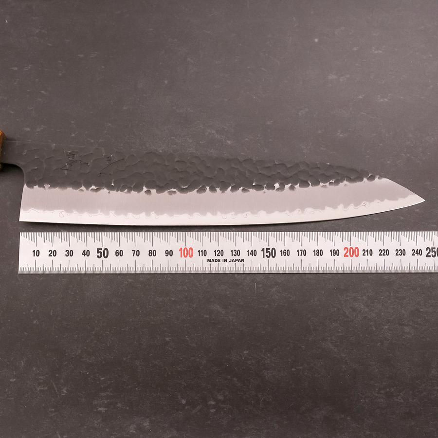 Gyuto Stainless Clad Blue Super Kurouchi Tsuchime Yaki Urushi Handle 240mm