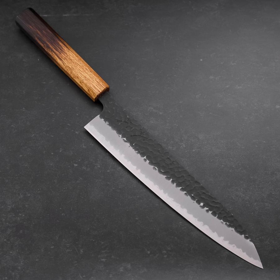 Gyuto Stainless Clad Blue Super Kurouchi Tsuchime Yaki Urushi Handle 240mm