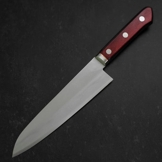 Gyuto Stainless Clad Blue Super Polished Western Black Red Handle 180mm