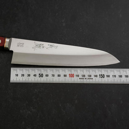 Gyuto Stainless Clad Blue Super Polished Western Black Red Handle 180mm