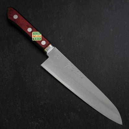Gyuto Stainless Clad Blue Super Polished Western Black Red Handle 180mm