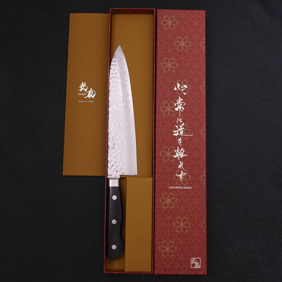 Gyuto VG-10 Tsuchime Damascus Western Black Handle 210mm