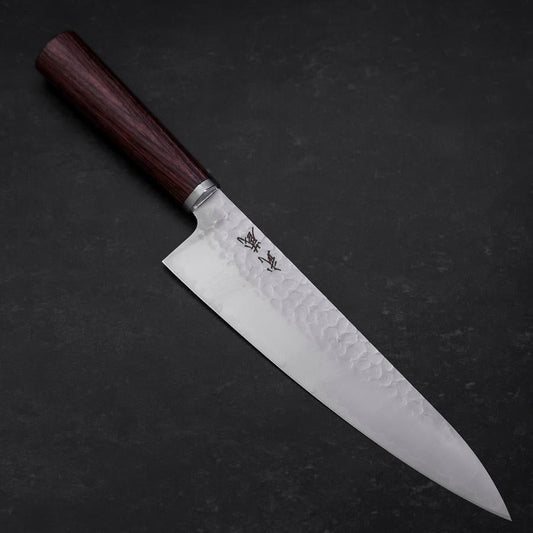 Gyuto VG-10 Tsuchime Oval Mahogany Handle 200mm (7.9”)-[Musashi]-[Japanese-Kitchen-Knives]