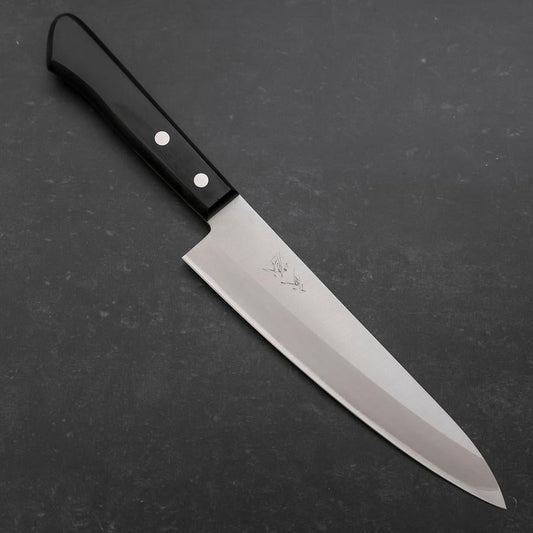 Gyuto White Steel #2 Stainless Clad Polished Western Black Handle 180mm