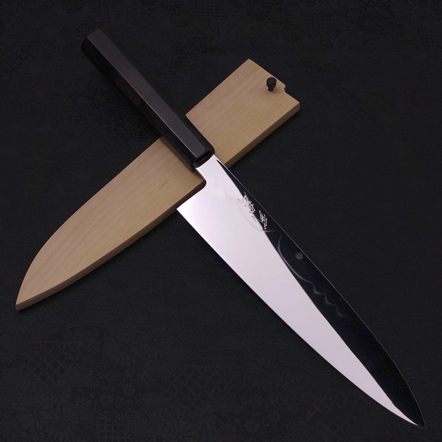 Gyuto White Steel #1 Mirror Moon-Fuji Water Honyaki Buffalo Ebony Handle With Sheath 240mm