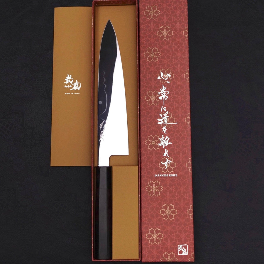Gyuto White Steel #1 Mirror Moon-Fuji Water Honyaki Buffalo Ebony Handle With Sheath 240mm