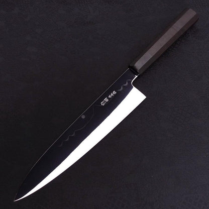 Gyuto White Steel #1 Mirror Moon-Fuji Water Honyaki Buffalo Ebony Handle With Sheath 240mm