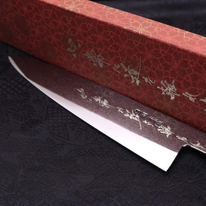 Gyuto White Steel #1 Mirror Moon-Fuji Water Honyaki Buffalo Ebony Handle With Sheath 240mm