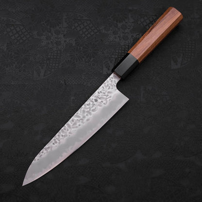 Gyuto White Steel #1 Stainless Clad Tsuchime Buffalo Teak Handle 180mm