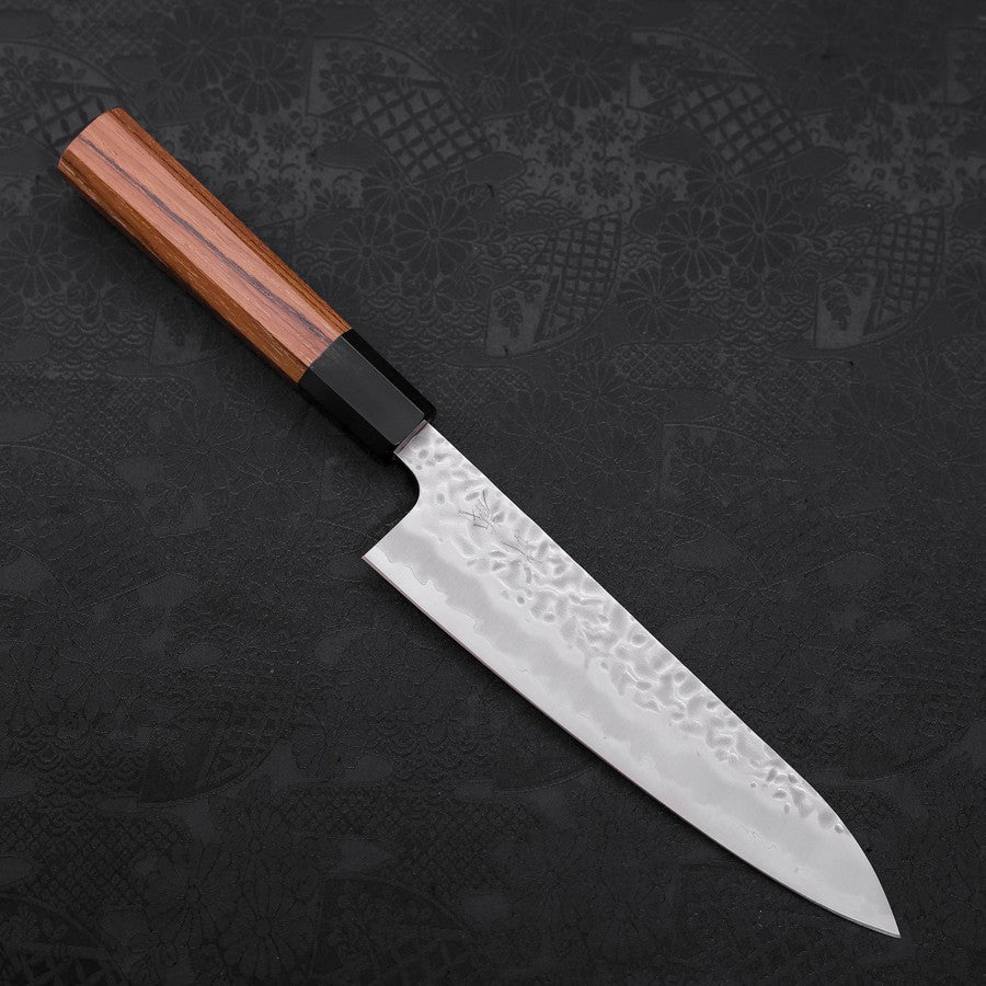 Gyuto White Steel #1 Stainless Clad Tsuchime Buffalo Teak Handle 180mm