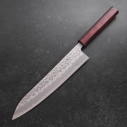 Gyuto White Steel #1 Stainless Clad Tsuchime Purple Urushi Handle 240mm