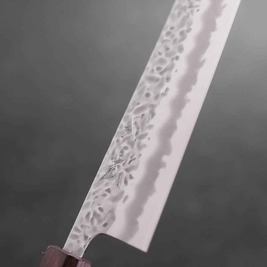 Gyuto White Steel #1 Stainless Clad Tsuchime Purple Urushi Handle 240mm