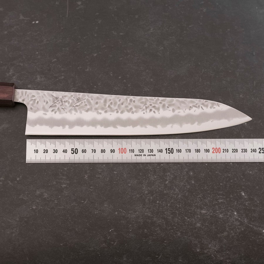 Gyuto White Steel #1 Stainless Clad Tsuchime Purple Urushi Handle 240mm