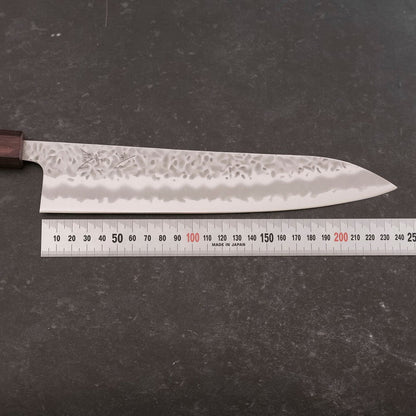 Gyuto White Steel #1 Stainless Clad Tsuchime Purple Urushi Handle 240mm