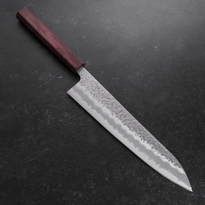 Gyuto White Steel #1 Stainless Clad Tsuchime Purple Urushi Handle 240mm