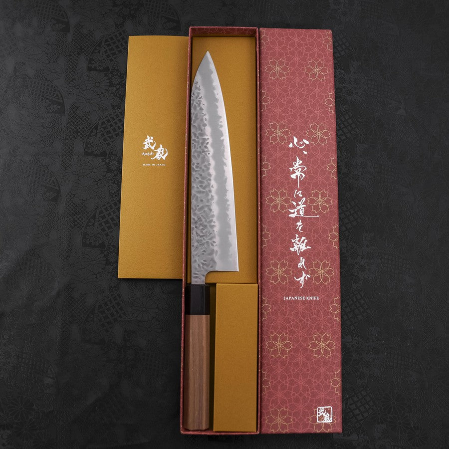 Gyuto White Steel #1 Stainless Clad Tsuchime Walnut Handle 240mm