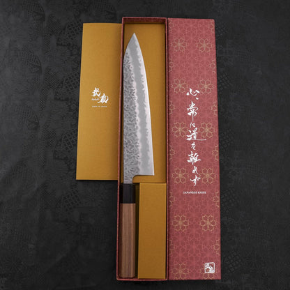 Gyuto White Steel #1 Stainless Clad Tsuchime Walnut Handle 240mm