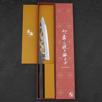 Gyuto White Steel #2 Kurouchi Chokin Dragon Buffalo Ebony Handle 210mm