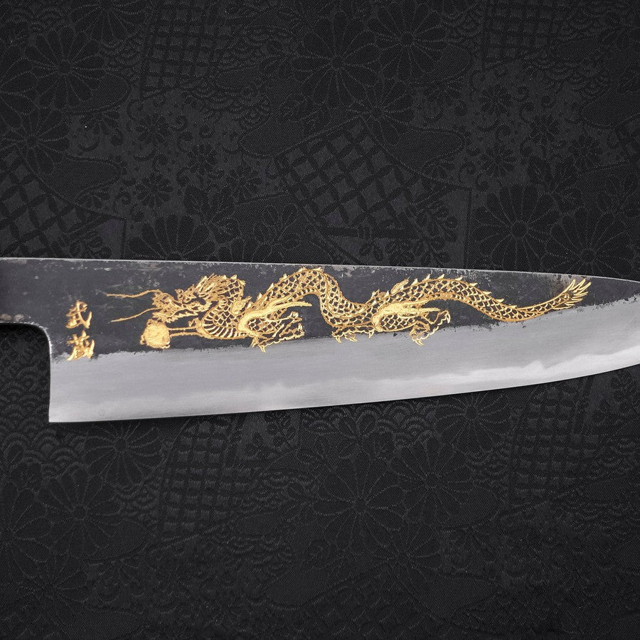 Gyuto White Steel #2 Kurouchi Chokin Dragon Buffalo Ebony Handle 210mm