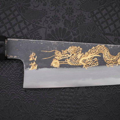 Gyuto White Steel #2 Kurouchi Chokin Dragon Buffalo Ebony Handle 210mm