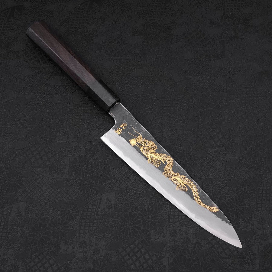 Gyuto White Steel #2 Kurouchi Chokin Dragon Buffalo Ebony Handle 210mm