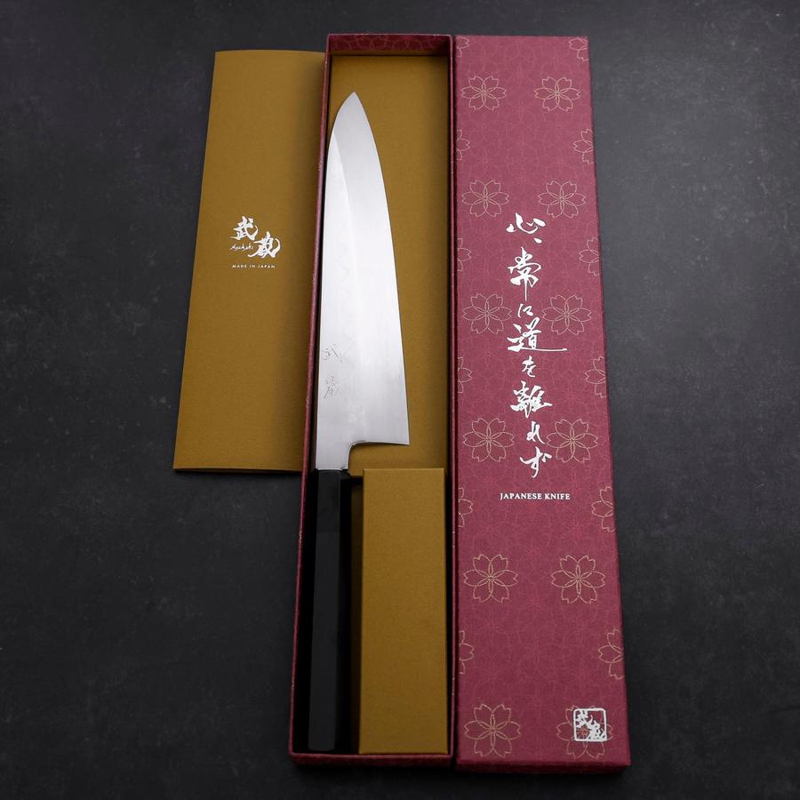 Gyuto White Steel #3 Mirror Honyaki Buffalo Ebony Handle
