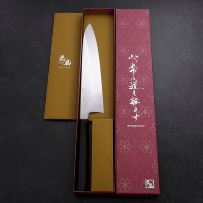 Gyuto White Steel #3 Mirror Honyaki Buffalo Ebony Handle
