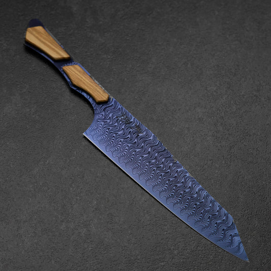 Bunka VG-10 Mirror Damascus Walnut Handle 180mm - Blue