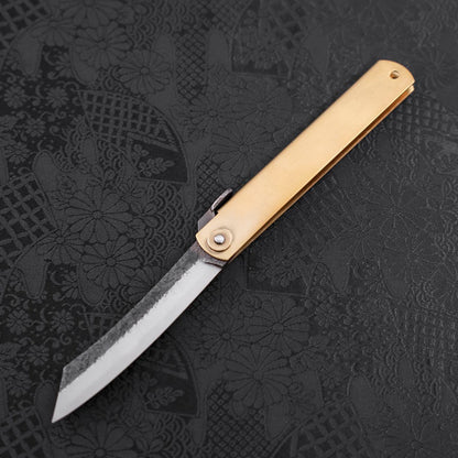 Higonokami Aogami 120mm Brass Kurouchi Tsuchime