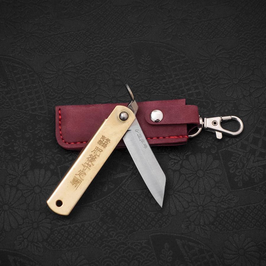 Higonokami Aogami 55mm With Red Leather Pouch