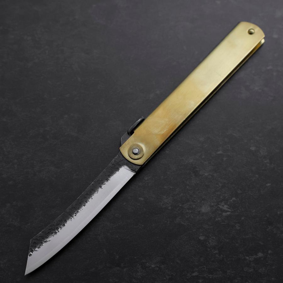 Higonokami Aogami 90mm Brass Kurouchi Tsuchime