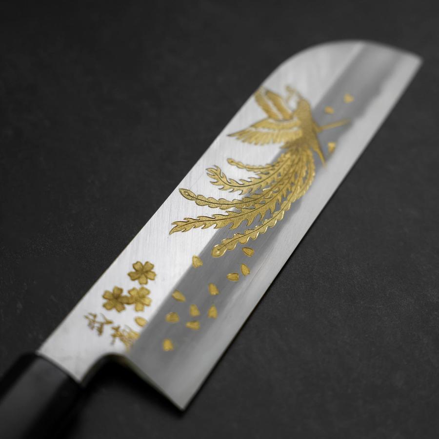 Kama Usuba White Steel #2 Kasumi Chokin Phoenix-Sakura Buffalo Ebony Handle 180mm