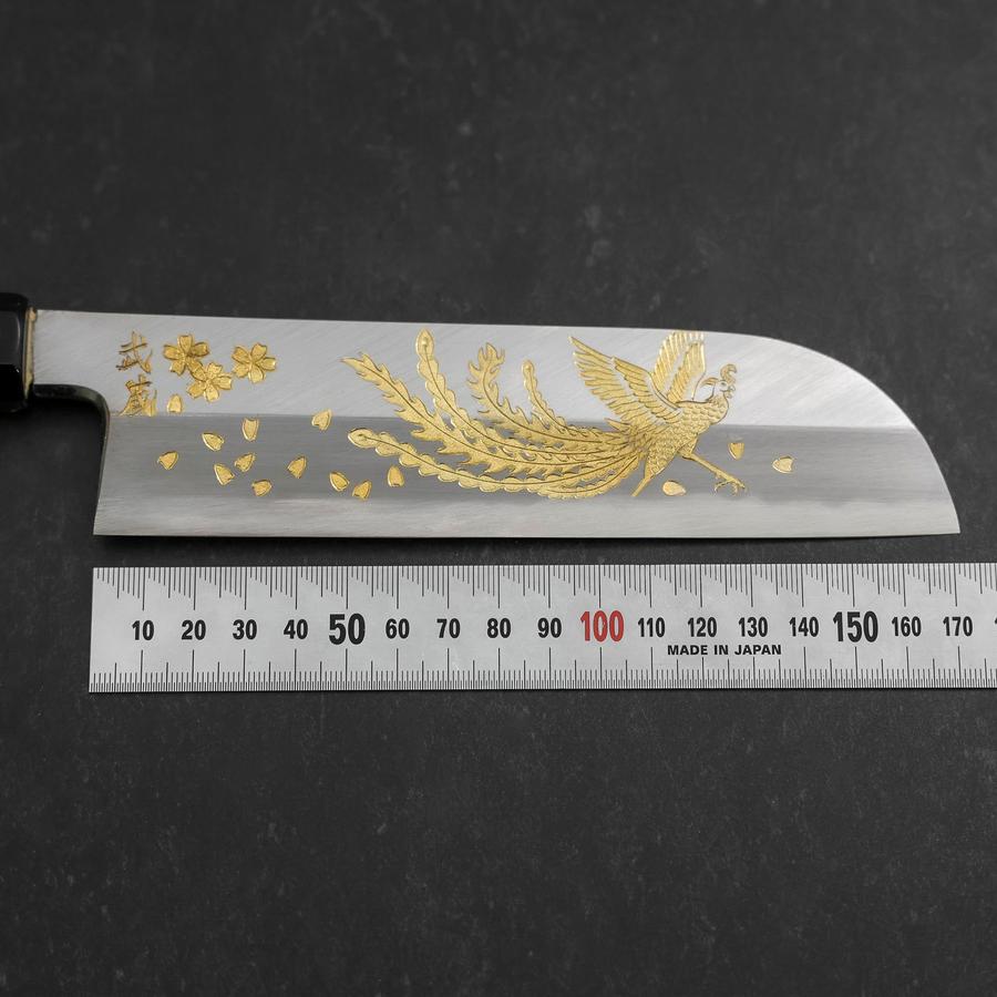 Kama Usuba White Steel #2 Kasumi Chokin Phoenix-Sakura Buffalo Ebony Handle 180mm