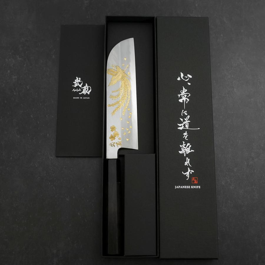 Kama Usuba White Steel #2 Kasumi Chokin Phoenix-Sakura Buffalo Ebony Handle 180mm