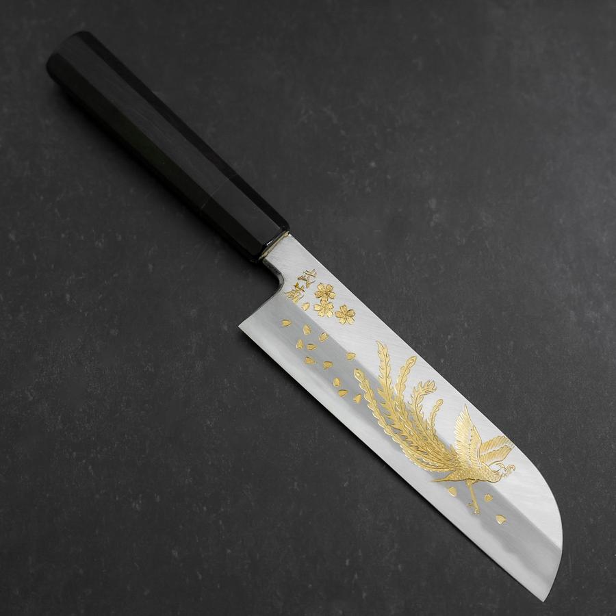 Kama Usuba White Steel #2 Kasumi Chokin Phoenix-Sakura Buffalo Ebony Handle 180mm